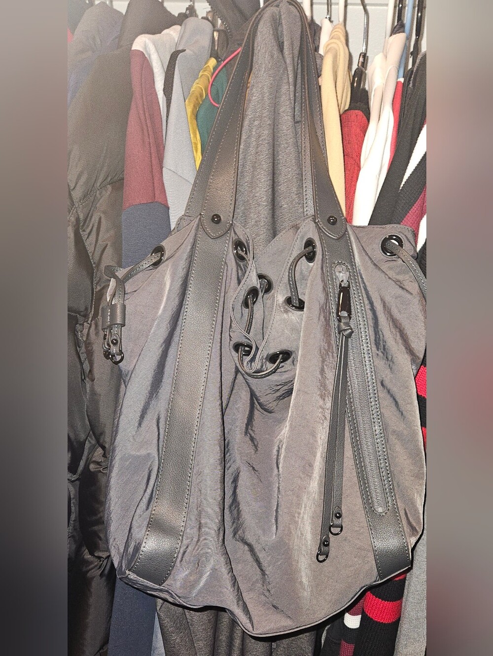 Rebecca Minkoff Gray Drawstring Shoulder Tote